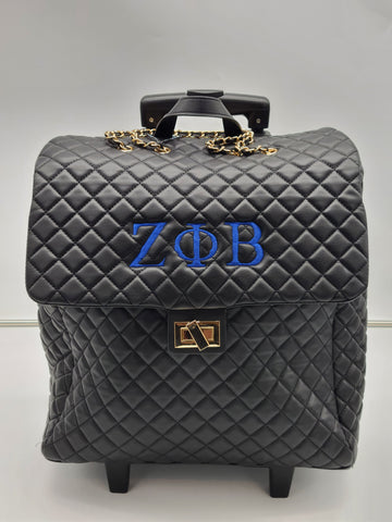 Embroidered Zeta Phi Beta Rolling Quilted Travel Tote