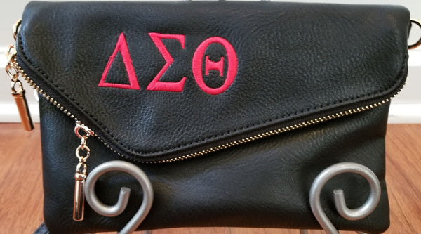 Embroidered Delta Sigma Theta Medium Envelope Messenger Zip Clutch