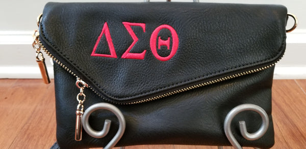 Embroidered Delta Sigma Theta Medium Envelope Messenger Zip Clutch