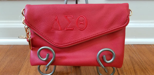 Embroidered Delta Sigma Theta Medium Envelope Messenger Zip Clutch