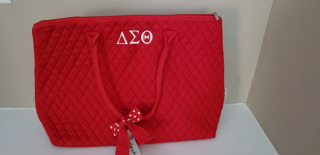 Embroidered Delta Sigma Theta Quilted Large Tote Bag