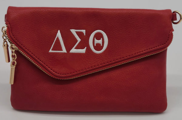 Embroidered Delta Sigma Theta Small Envelope Messenger Zip Clutch