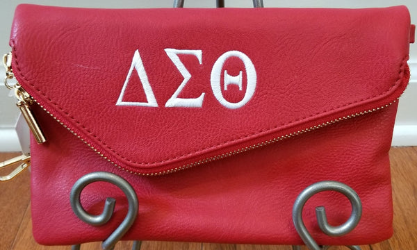 Embroidered Delta Sigma Theta Medium Envelope Messenger Zip Clutch
