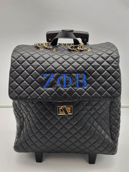 Embroidered Zeta Phi Beta Rolling Quilted Travel Tote