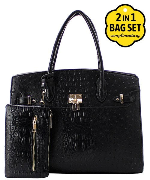 Embroidered  Zeta Phi Beta Ostrich Handbag + Wallet